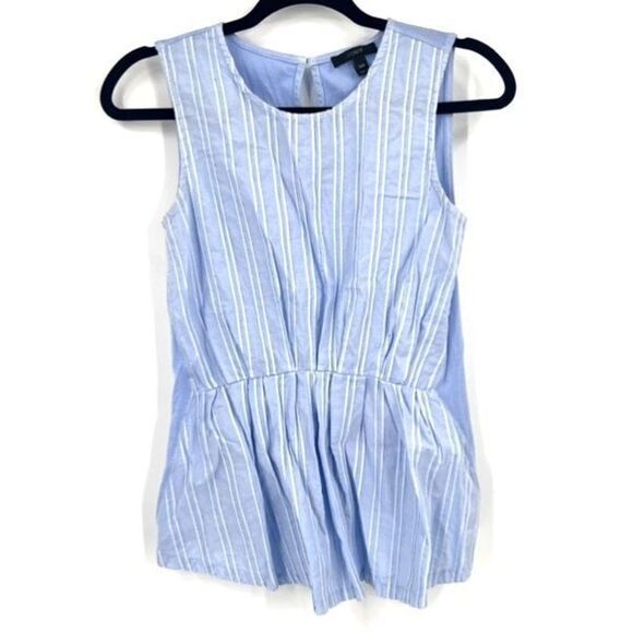 J. Crew Women's Striped Sleeveless Top Blouse Chambray Peplum Blue Size XXS - Picture 1 of 9